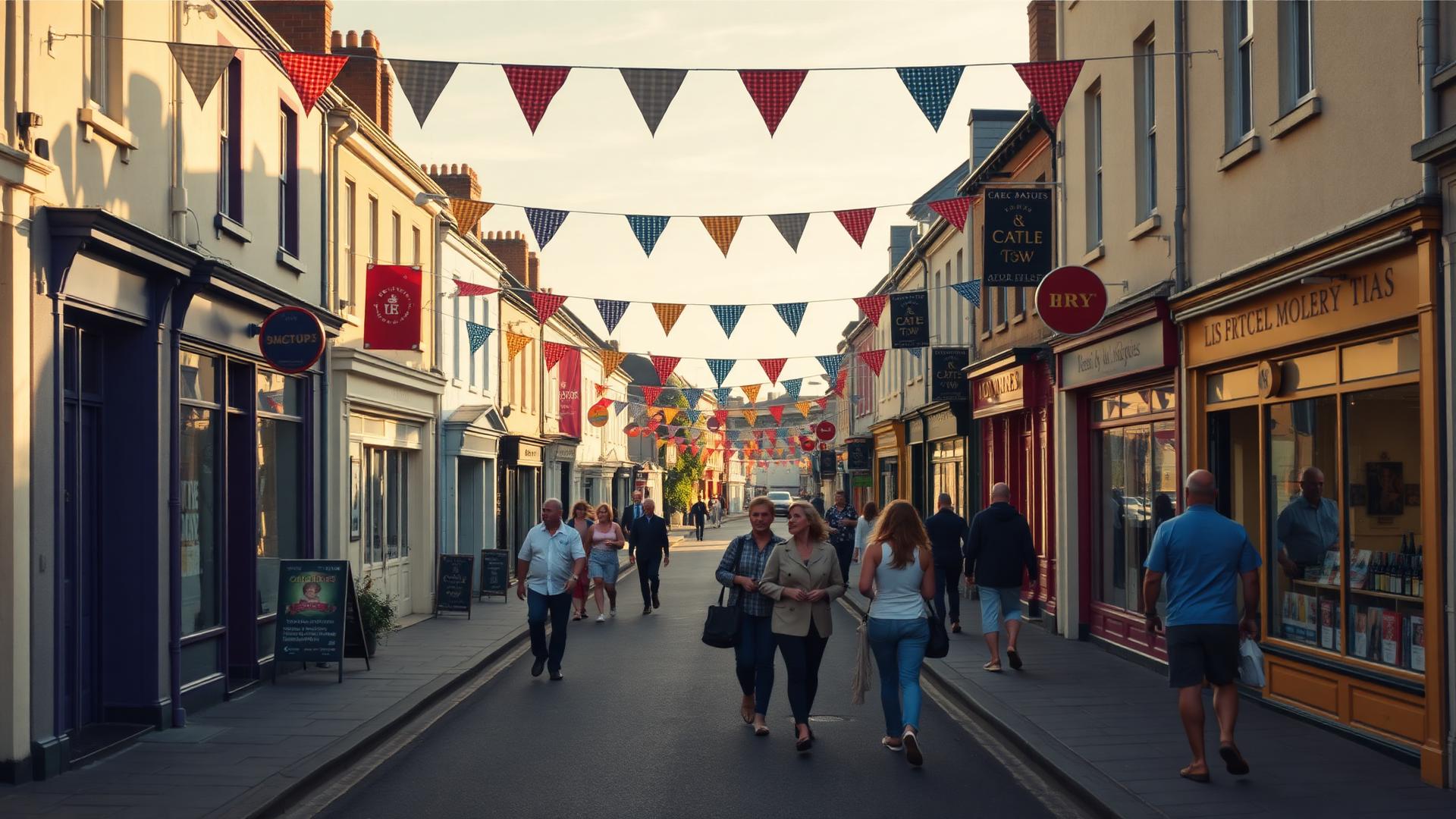 Naas town centre streetscape with festival bunting